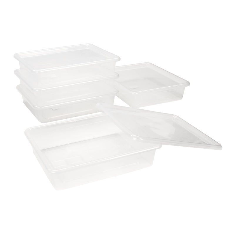 Storex Letter Size Deep Storage Tray - Organizer Bin for Classroom, Office and Home, Transparent, 5-Pack (62566U05C) - Image 3